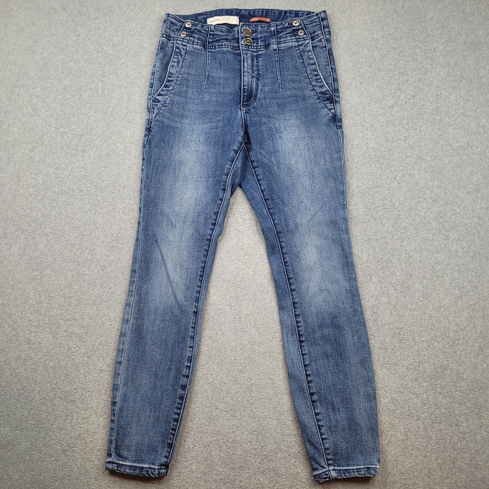 Anthropologie Pilcro Skinny Jeans Womens 28 Blue High Rise Sailor Button Stretch
